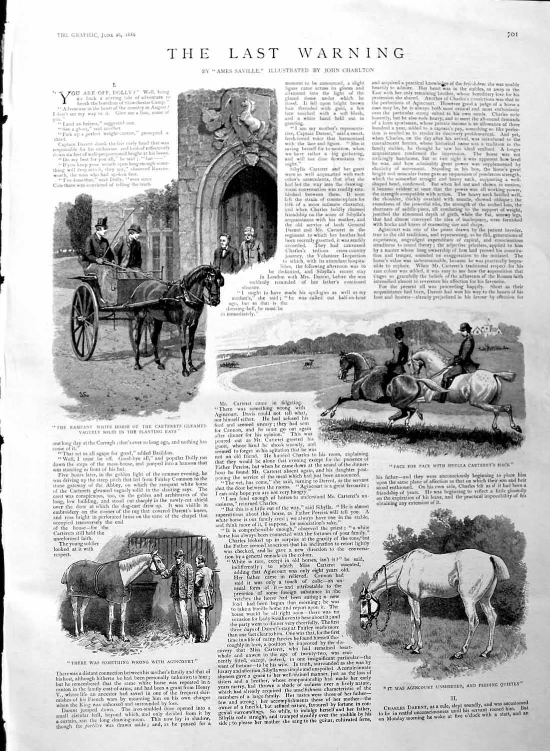 Original Old Antique Print 1886 Illustration Story Horses Sibylla Carteret 19th