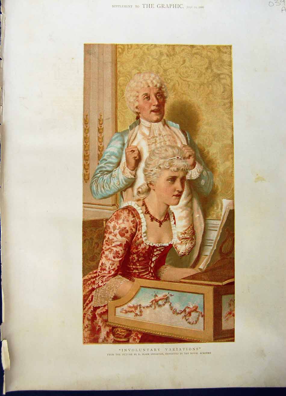 Original Old Antique Print 1886 Colour Lady Man Music Piano Blair Leighton 0