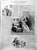 Old Antique Print 1886 Illustration Story Life'S Burden Ill Woman Bed Man 19th