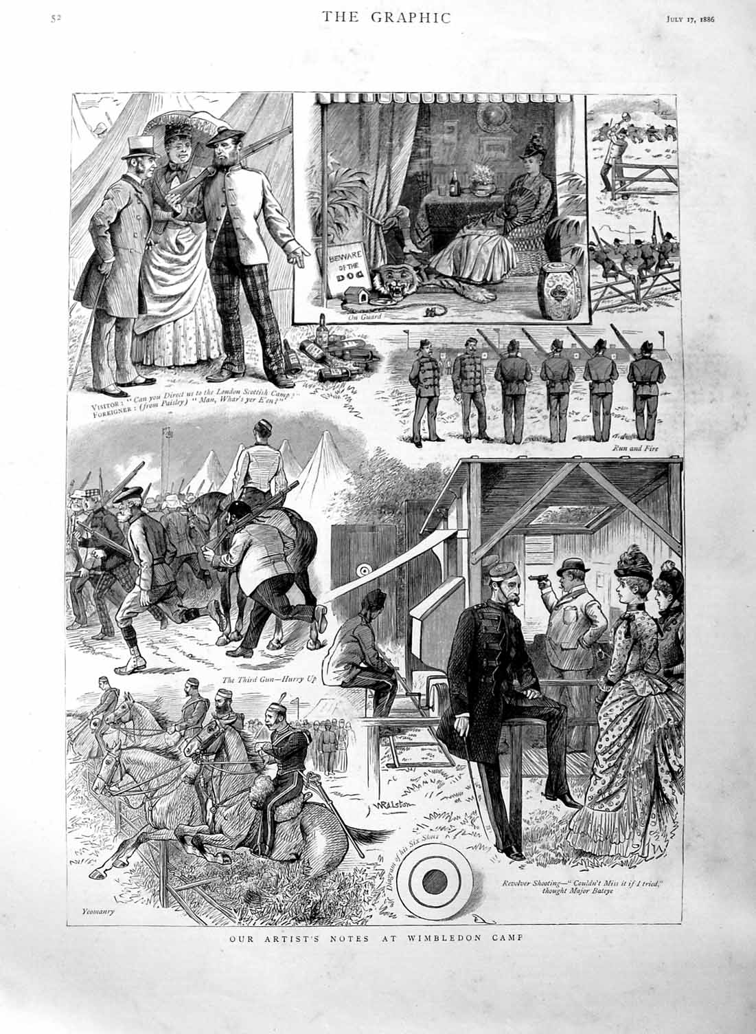 Original Old Antique Print 1886 Wimbledon Camp Rile Shooting Sport Men Siers