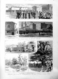 Original Old Antique Print 1886 Party Sion Duke Northumberland Riots Victorian