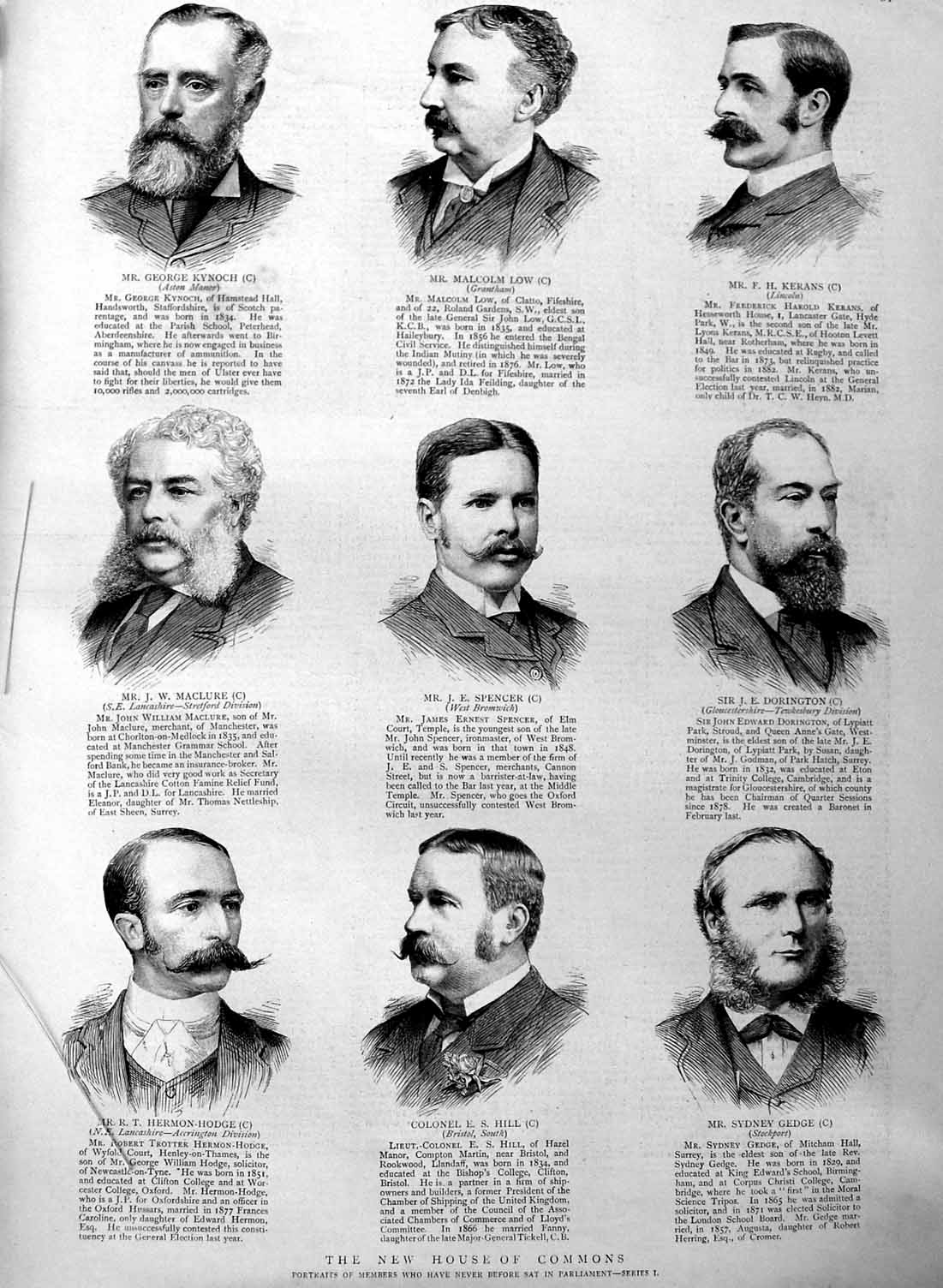 Old Antique Print 1886 House Commons Low Spencer Hill Gedge Maclure Men 19th