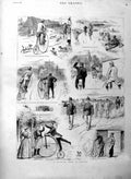 Original Old Antique Print 1886 Bicycle Tour France Dog 19th Century