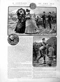Original Old Antique Print 1886 Illustration Story Cottage Sea Dogs People 19th