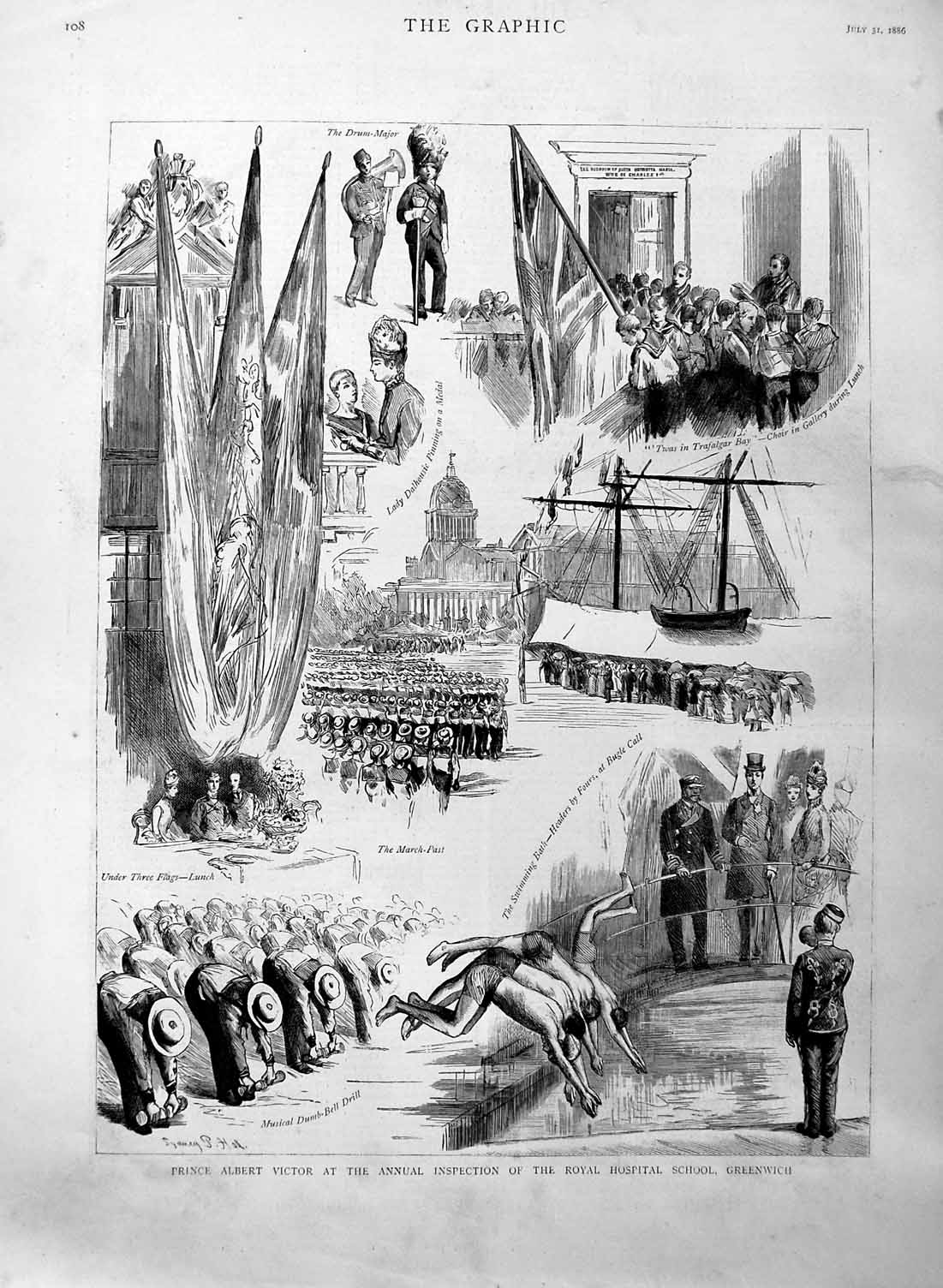 Original Old Antique Print 1886 Prince Albert Victor Hospital School Gr 19th
