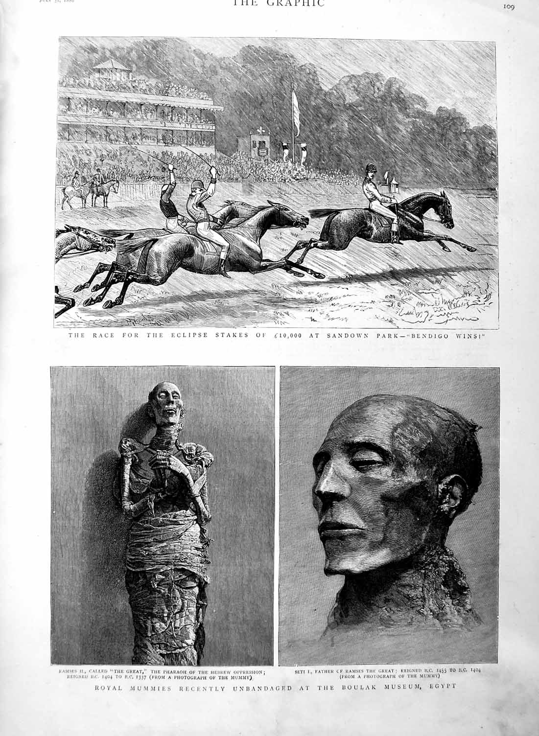 Original Old Antique Print 1886 Horse Racing Eclipse Bendigo Sandown Mummie 19th