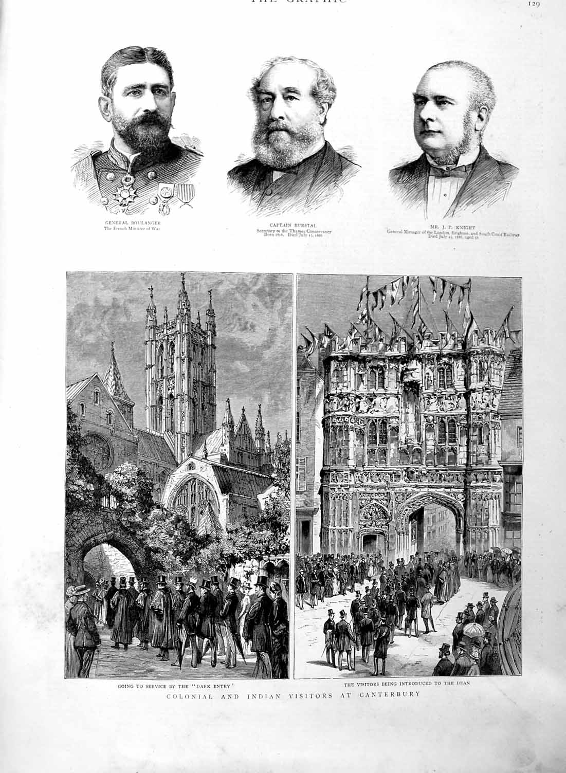 Old Antique Print 1886 Indian Visitors Caterbury Boulanger Burstal Knight 19th