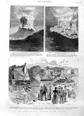 Original Old Antique Print 1886 Volcano New Zealand Rotomahana Tarawer Victorian