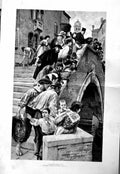 Original Old Antique Print 1886 Ludwig Passini Fine Art Children People Bridge