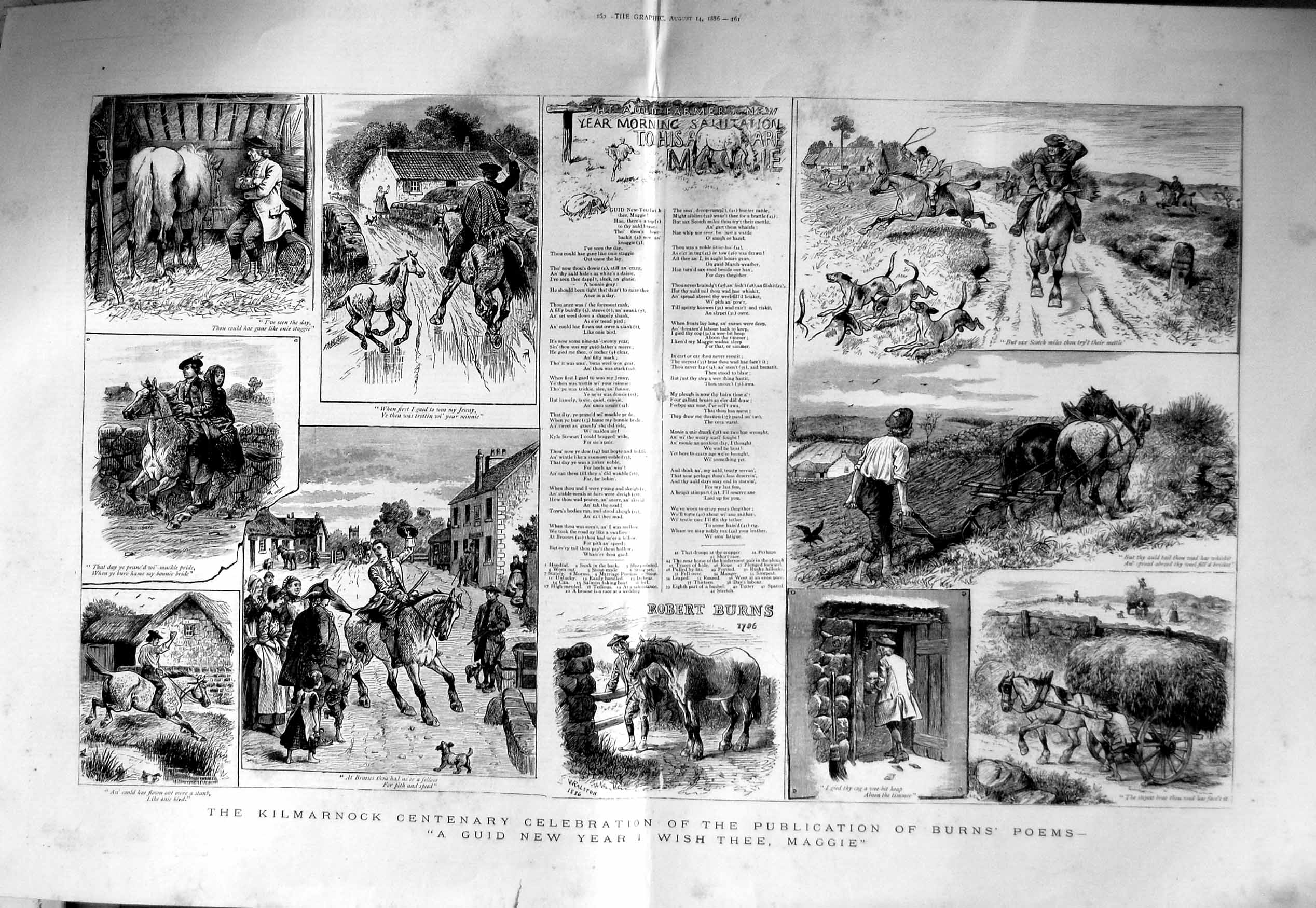 Antique Old Print 1886 Kilmarnock Celebration Burns Poems Maggie New Year 19th