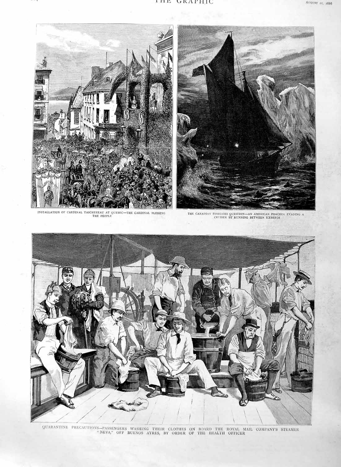 Old Antique Print 1886 Cardinal Taschereau Quebec Ship Neva Buenos Ayres 19th
