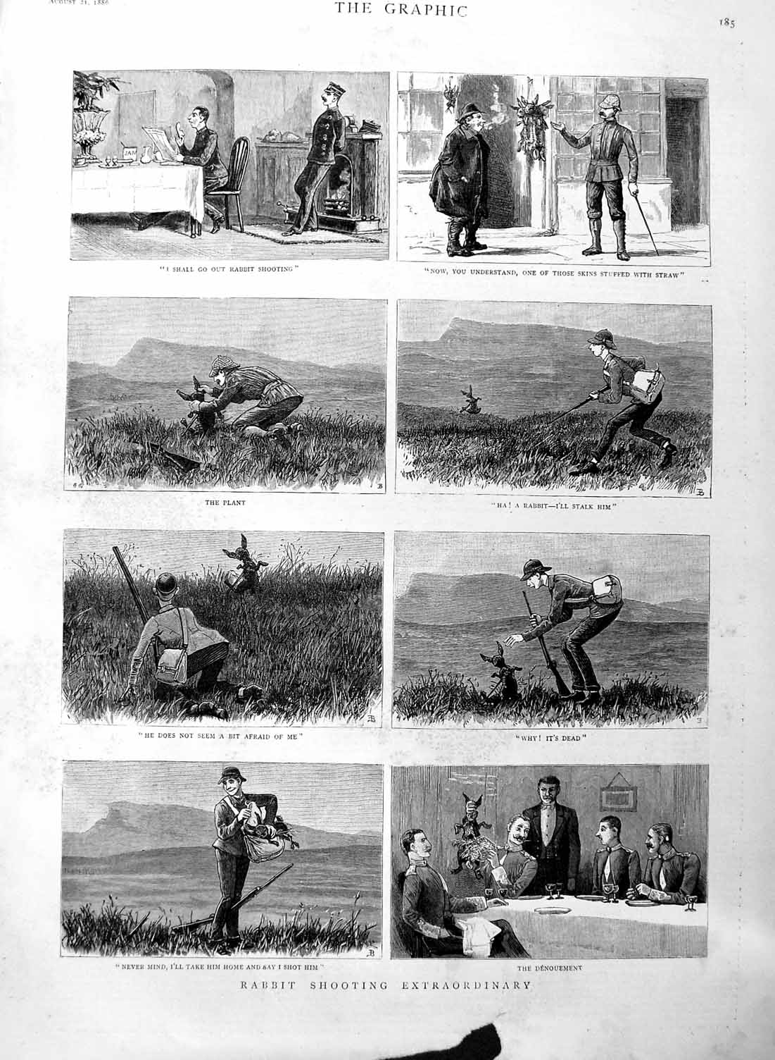 Original Old Antique Print 1886 Rabbit Shooting Sport Hunting Mountains F 19th