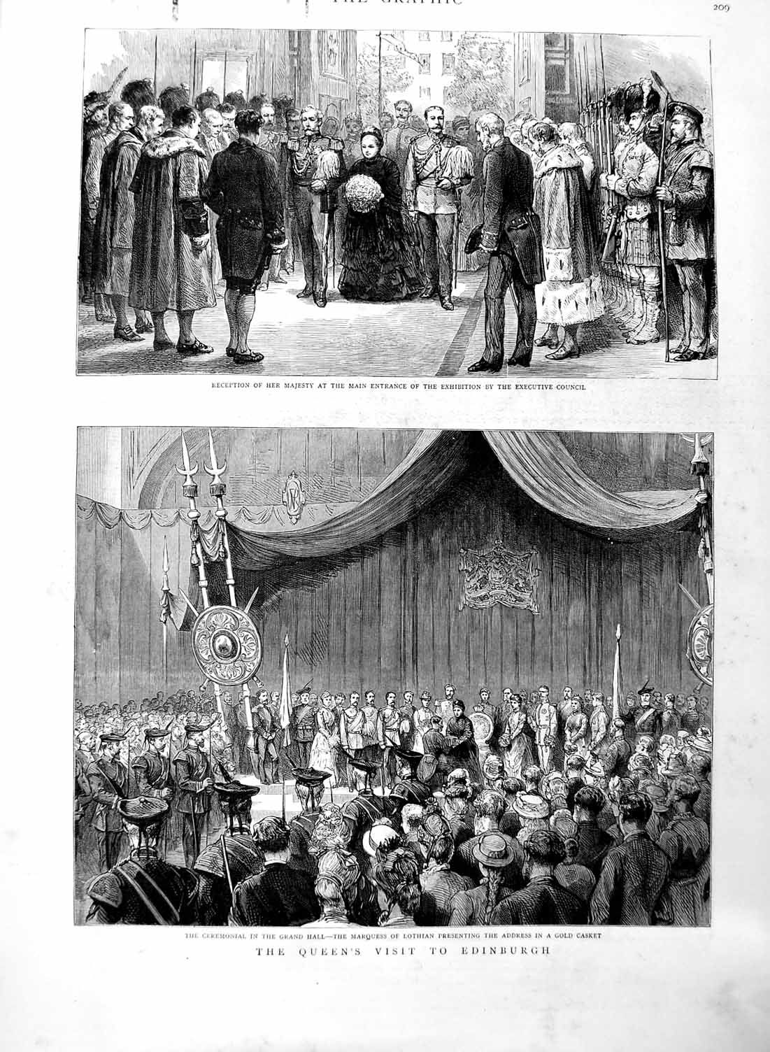 Old Antique Print 1886 Queen Edinburgh Marquess Lothian Scotland Council 19th