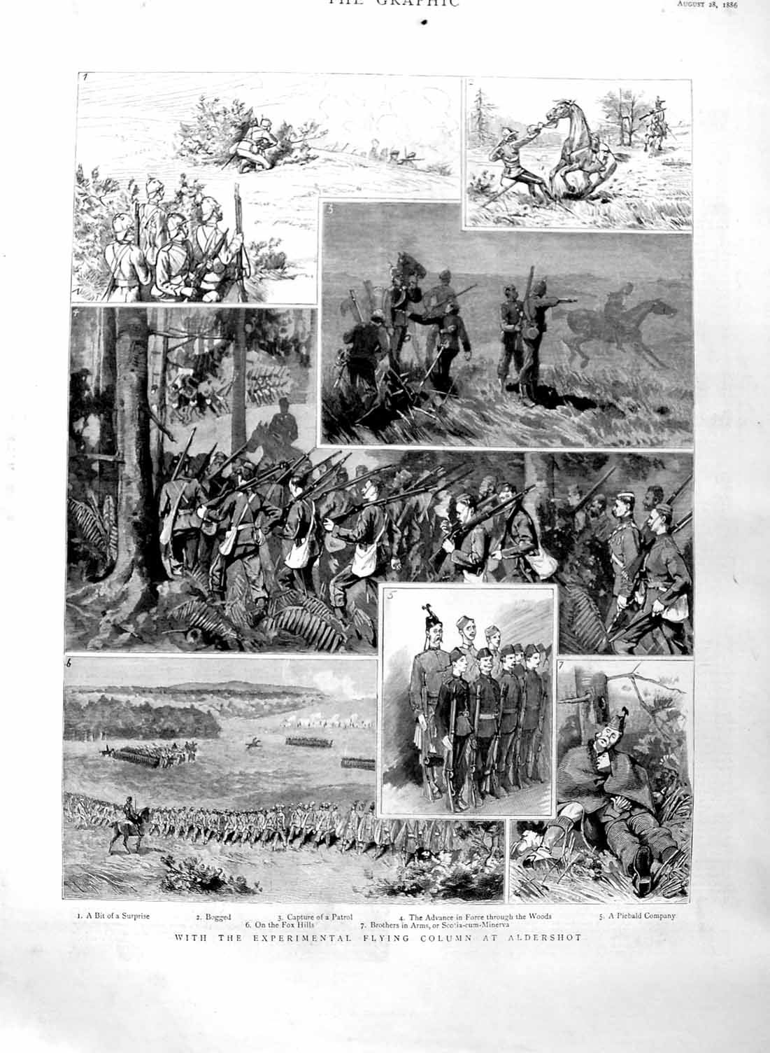 Original Old Antique Print 1886 Flying Column Aldershot Siers Fox Hills War