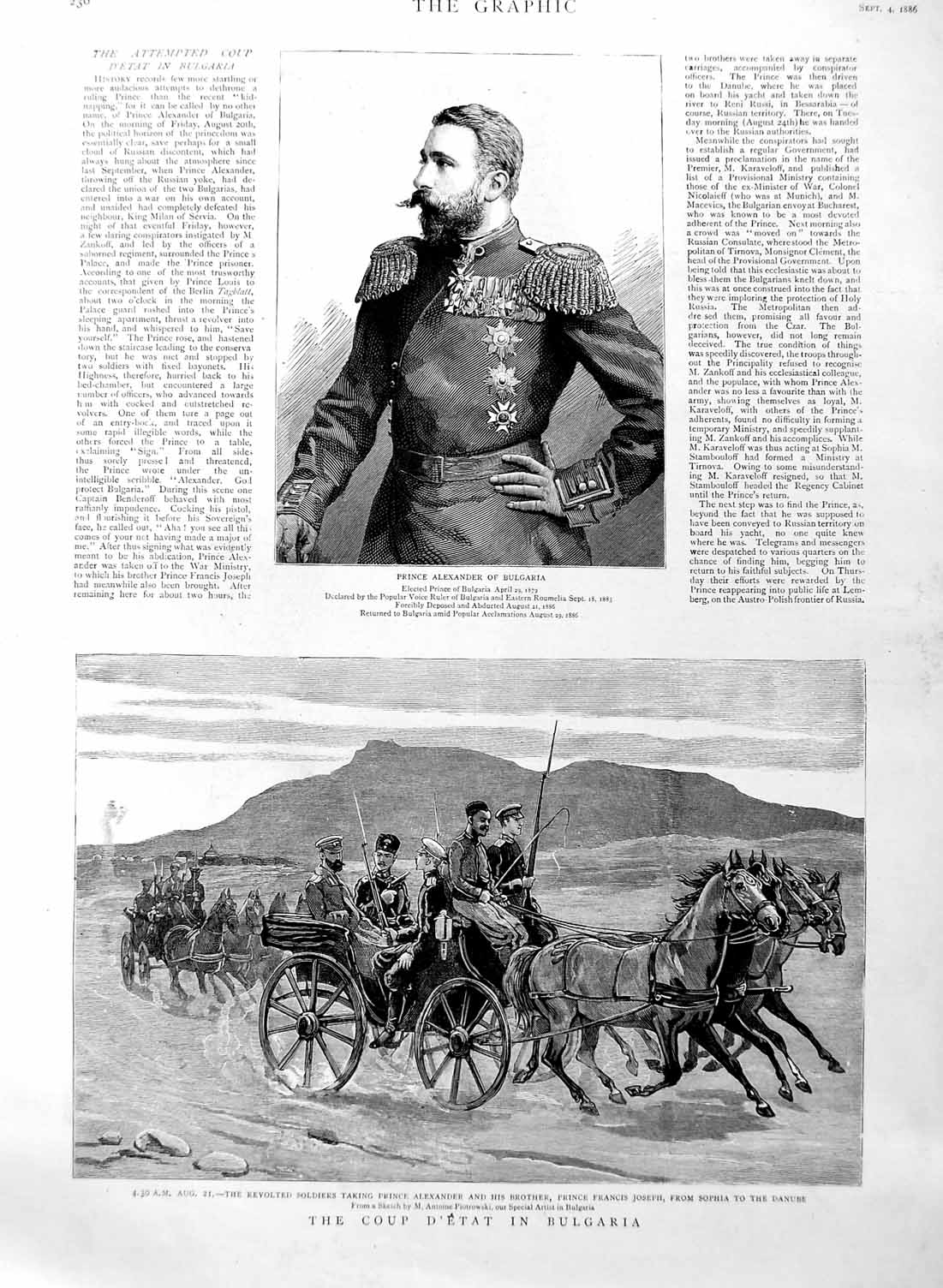 Original Old Antique Print 1886 Prince Alexander Bulgaria Siers Francis 19th