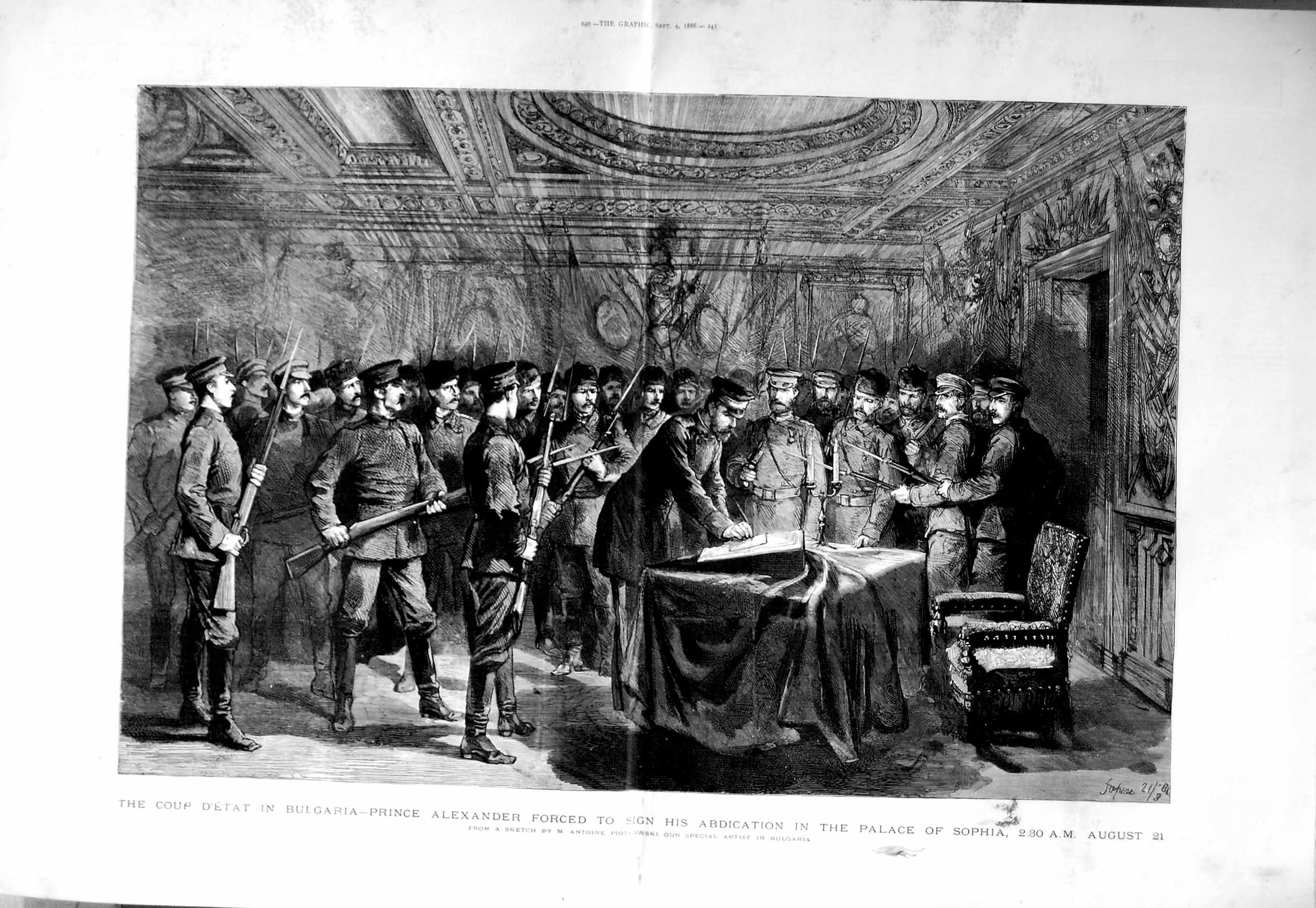 Antique Old Print 1886 Prince Alexander Palace Sophia Bulgaria Abdication 19th