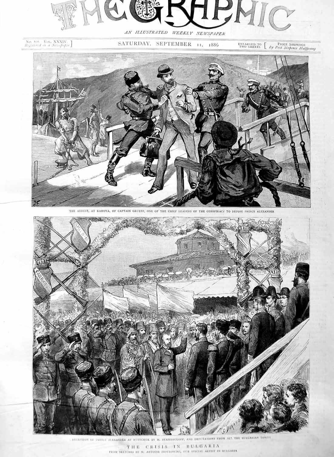 Original Old Antique Print 1886 Bulgaria Prince Alexander Stambouloff Raho 19th