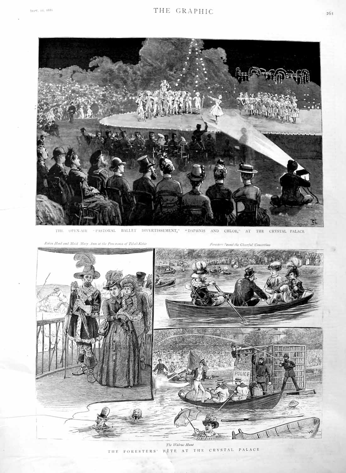 Old Antique Print 1886 Pastoral Ballet Chloe Crystal Palace Forester Fete 19th
