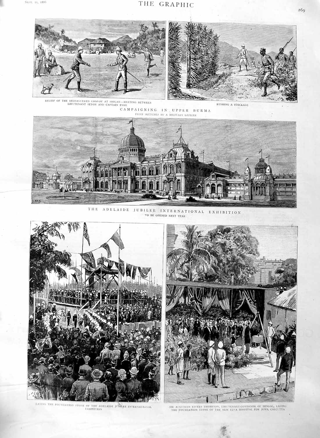 Original Old Antique Print 1886 Burma Adelaide Jubilee Augustus Bengal Hospital