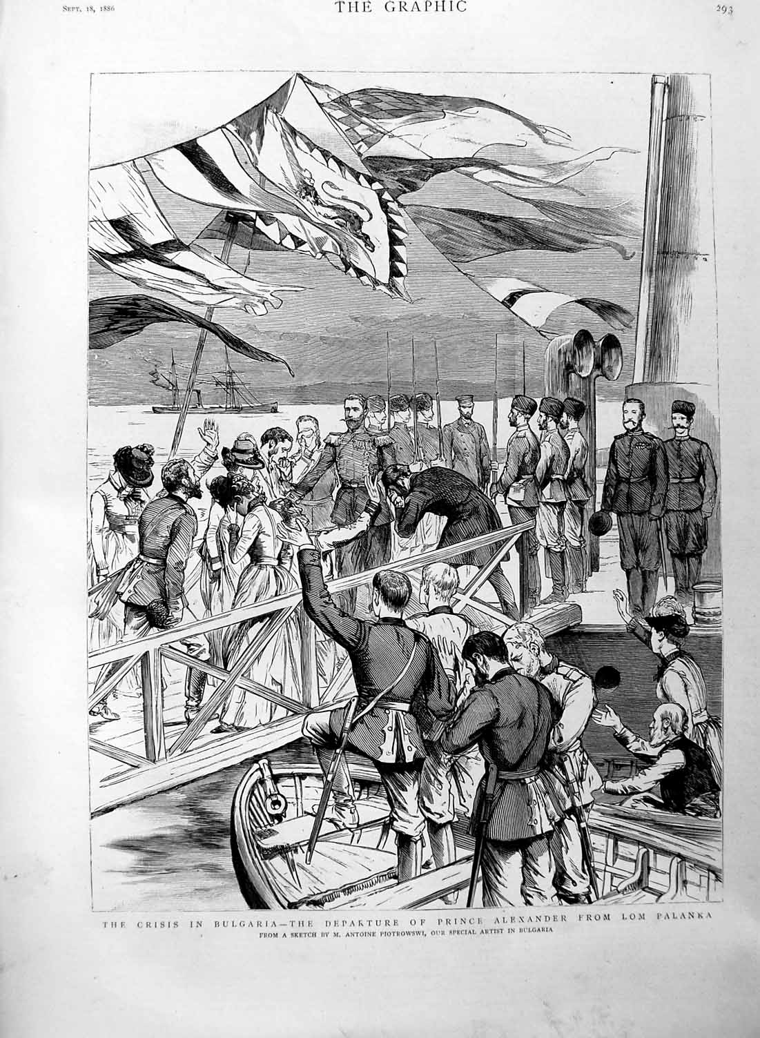 Original Old Antique Print 1886 Bulgaria Prince Alexander Lom Palan Victorian