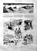 Old Antique Print 1886 Petroleum Wells Gebel Zeit Railway Punjaub Floods 19th