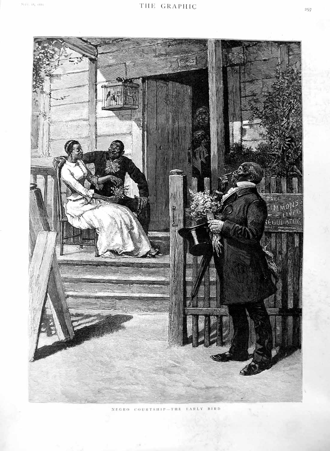 Original Old Antique Print 1886 Fine Art Negro Courtship Romance Man Lady 19th