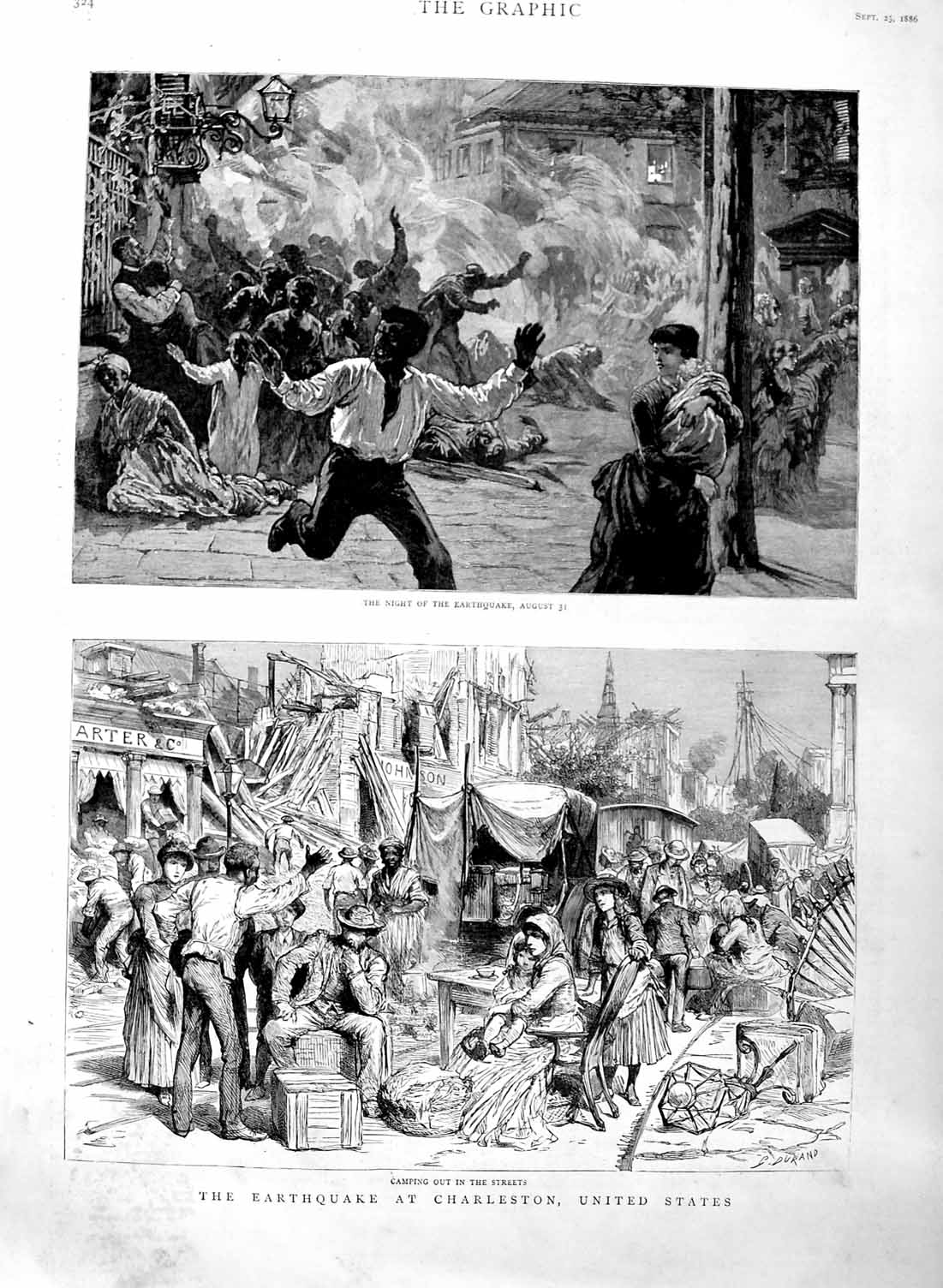 Original Old Antique Print 1886 Earthquake Charleston United States America