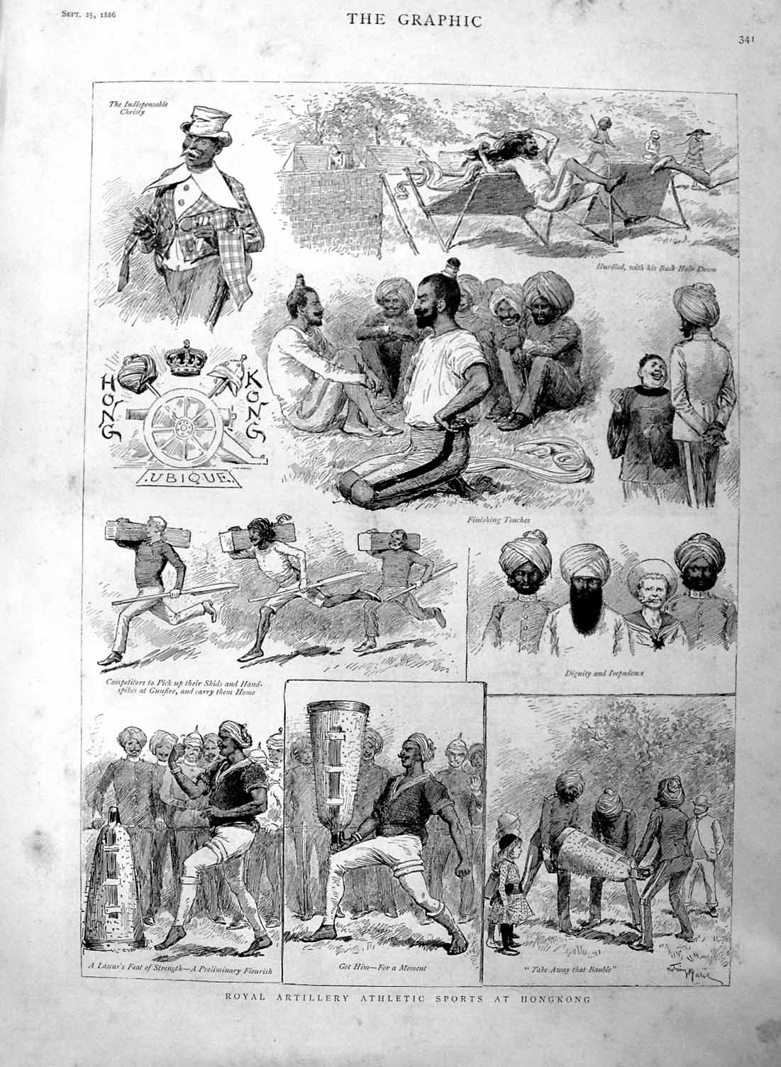 Original Old Antique Print 1886 Royal Artillery Athletic Sports Hongkong Army