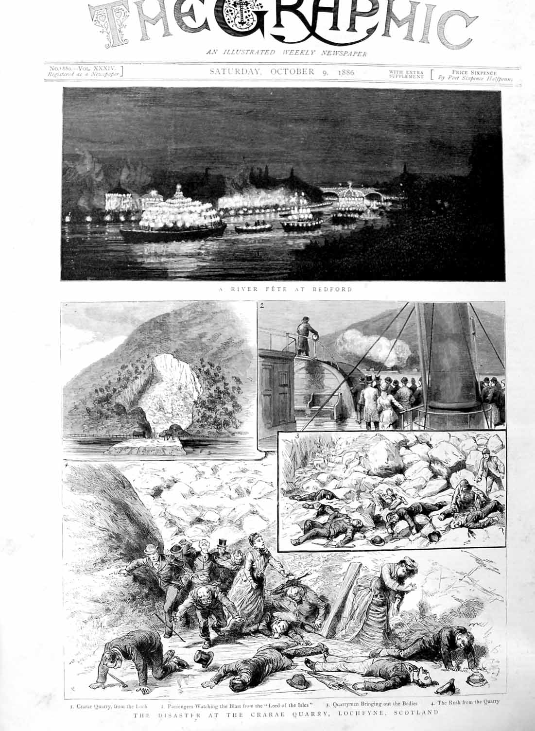 Original Old Antique Print 1886 Fete Bedford Crarae Quarry Lochfyne S Victorian