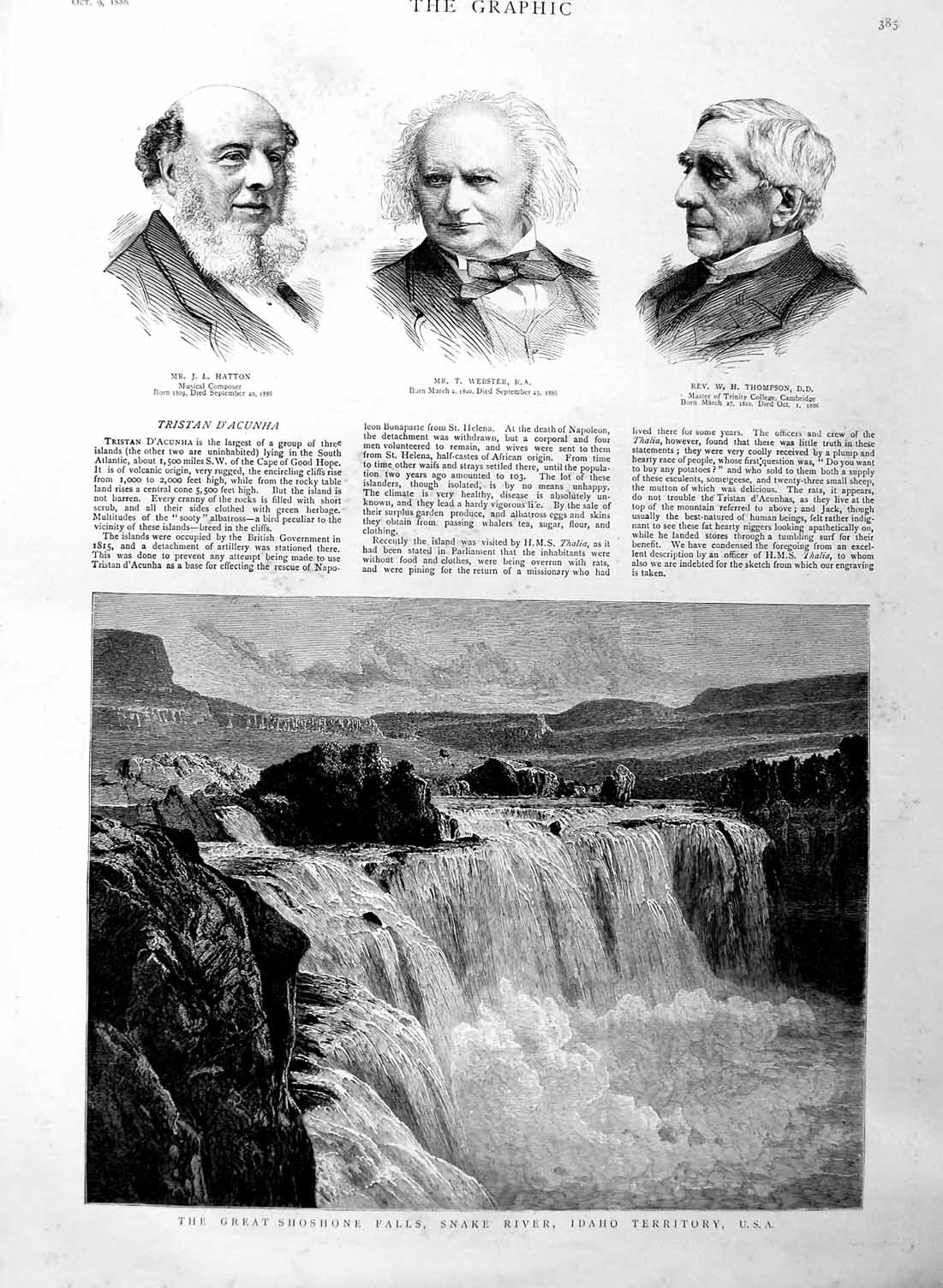Original Old Antique Print 1886 Shoshone Falls Snake River Idaho Hatton Webster