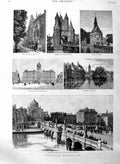 Original Old Antique Print 1886 Holland Amstel Bridge Amsterdam Vyverberg Hague