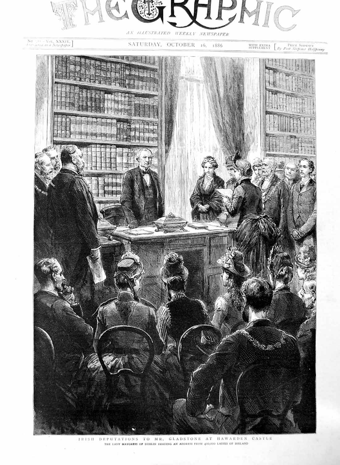 Old 1886 Irish Deputations Gladstone Hawarden Castle Flintshire Wales Victorian
