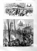 Original Old Antique Print 1886 English French Fishermen Ramsgate Fishing Boats