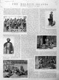 Original Old Antique Print 1886 Maldive Islands Manifulloo Todu Sultan Victorian