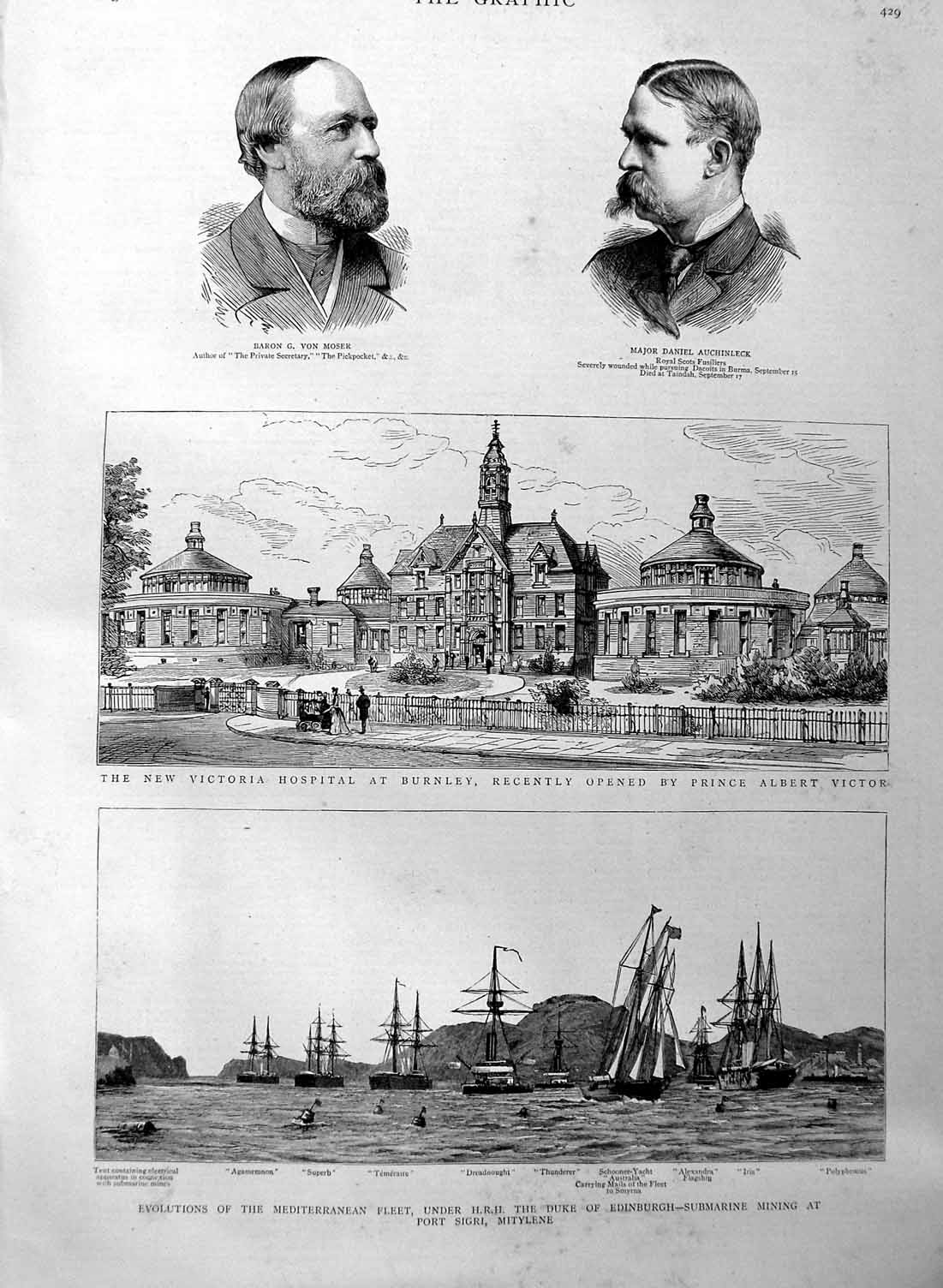 Old Antique Print 1886 Ships War Superb Iris Hospital Burnley Von Mosser 19th