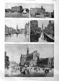 Original Old Antique Print 1886 Holland Groote Kerk Haarlem Amsterdam Singe 19th
