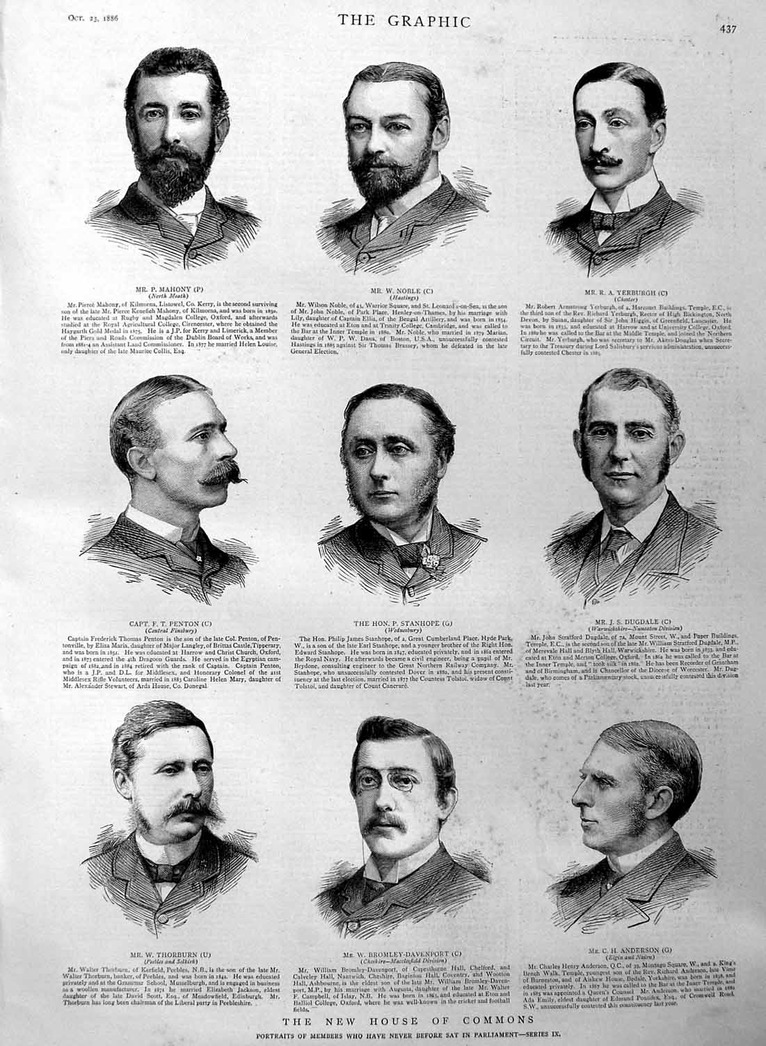 Old Antique Print 1886 Parliament Mahony Noble Stanhope Anderson Penton 19th