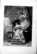 Original Old Antique Print 1886 Blashfield Fine Art Inspiration Lady Music 19th