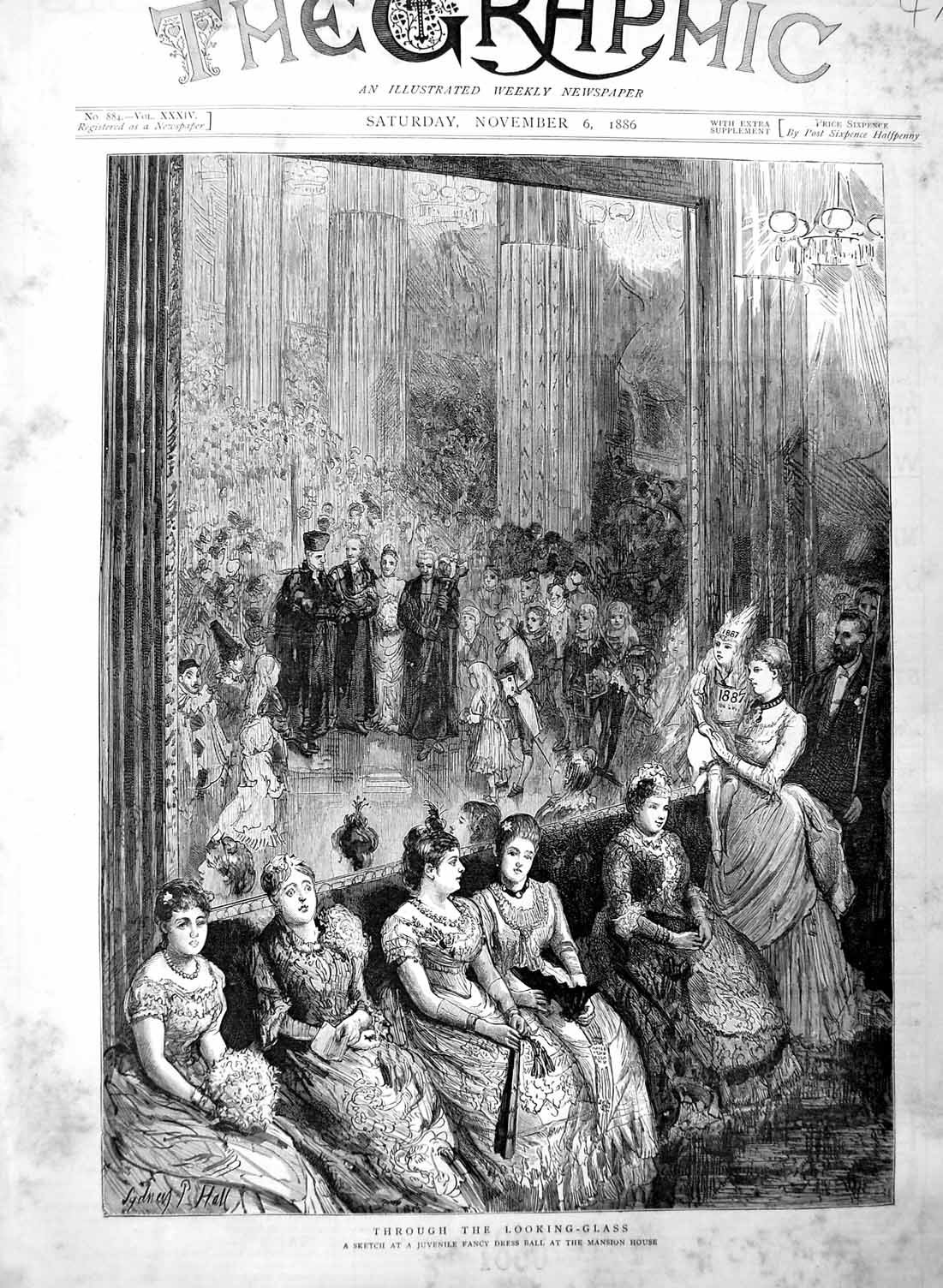 Old Antique Print 1886 Juvenile Fancy Dress Ball Mansion House Children 19th