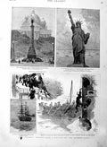 Old Antique Print 1886 Ship Leander Japan Monument Glory Statue Liberty 19th