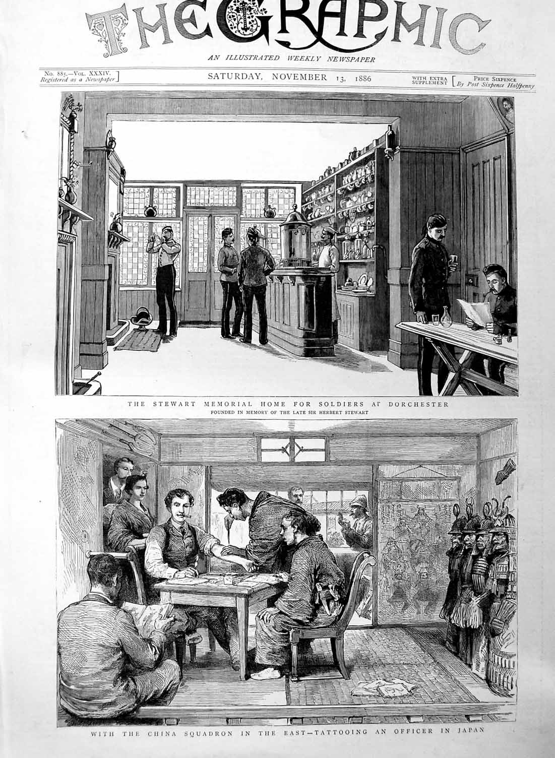 Original Old Antique Print 1886 Stewart Memorial Siers Dorchester Chi Victorian
