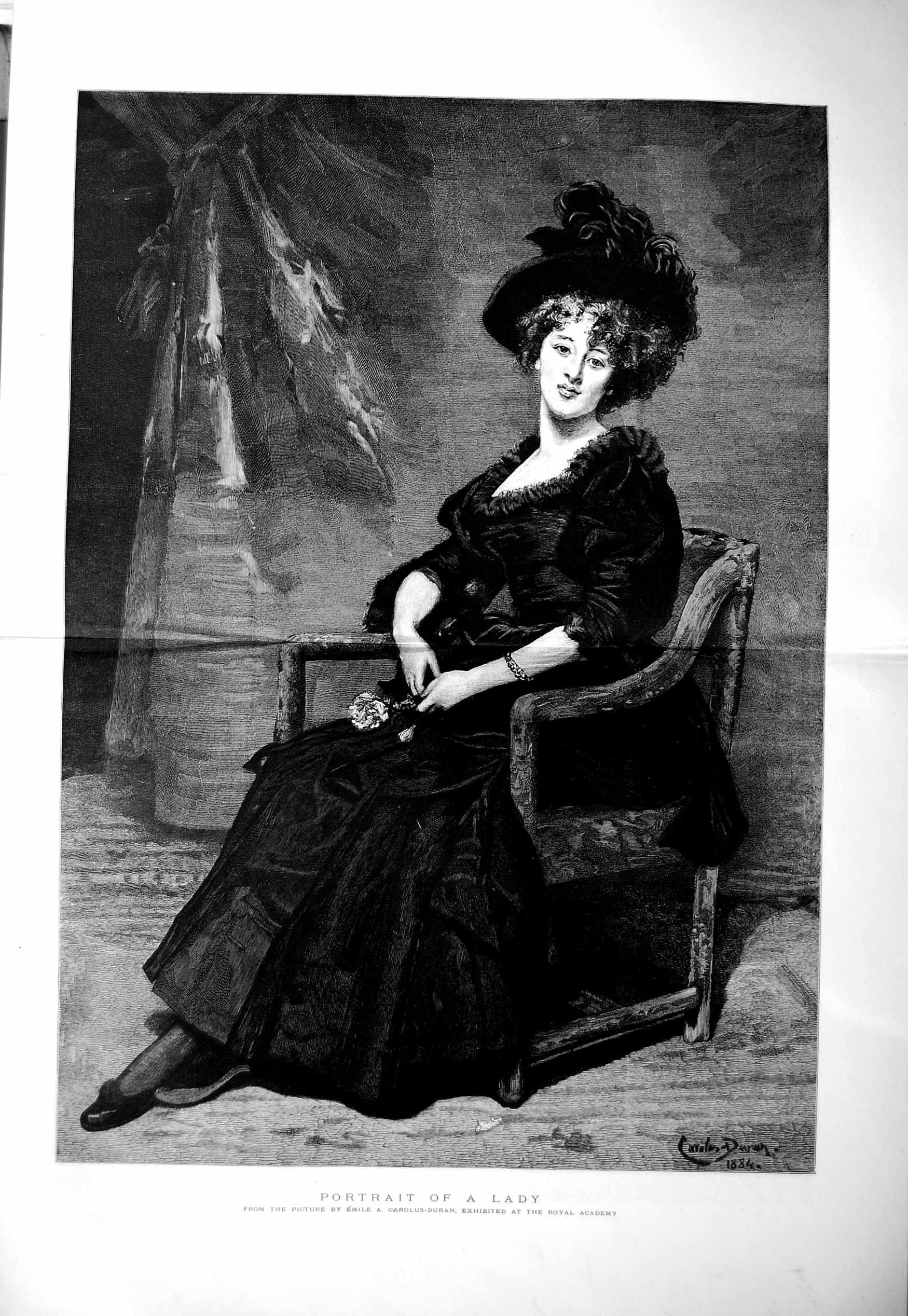 Original Old Antique Print 1886 Carolus-Duran Fine Art Portrait Beautiful Lady