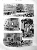 Old Antique Print 1886 Fire Hampton Court Palace Funeral Macpherson Burma 19th