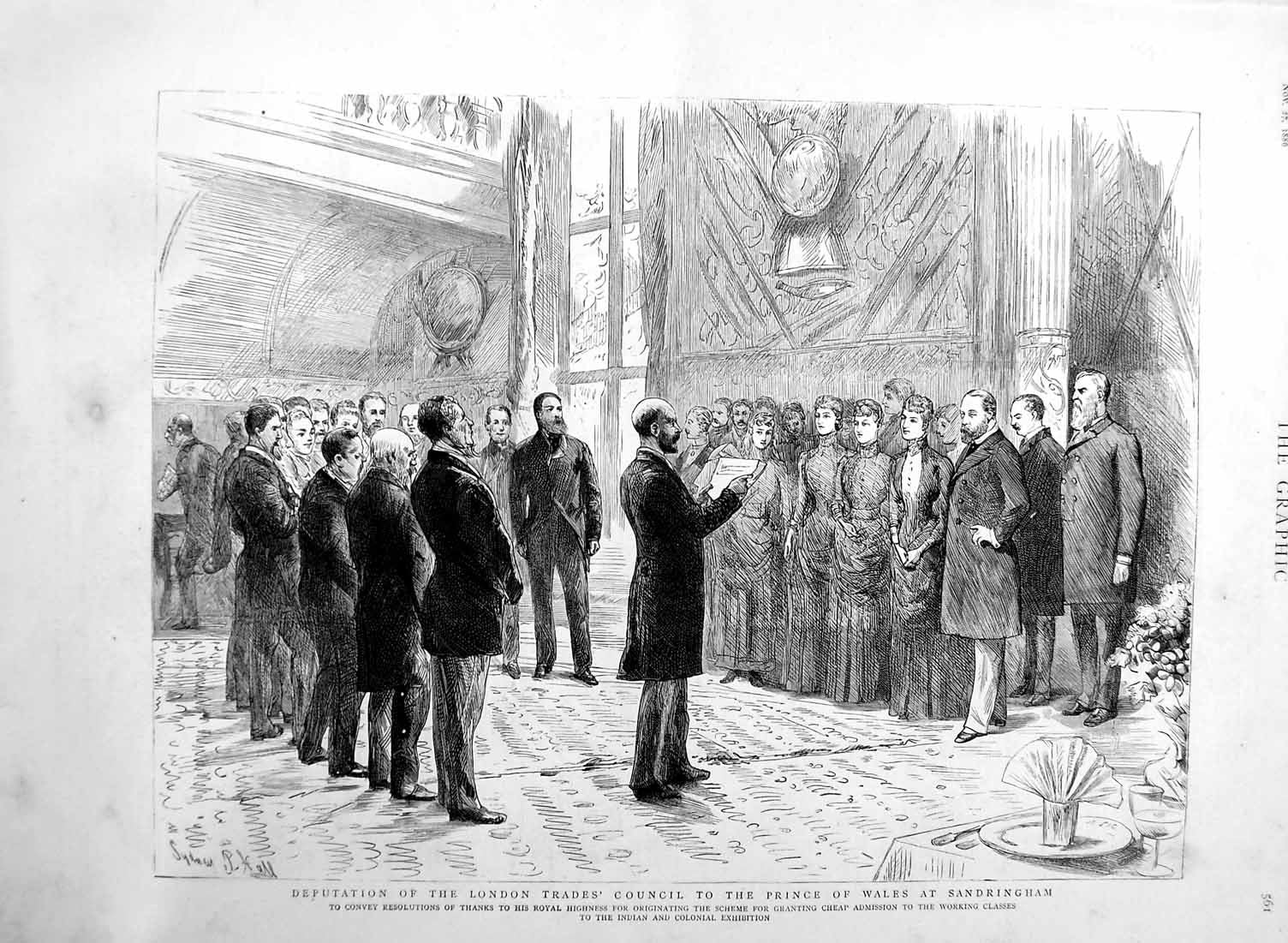 Original Old Antique Print 1886 London Trades Council Prince Wales Sandringham