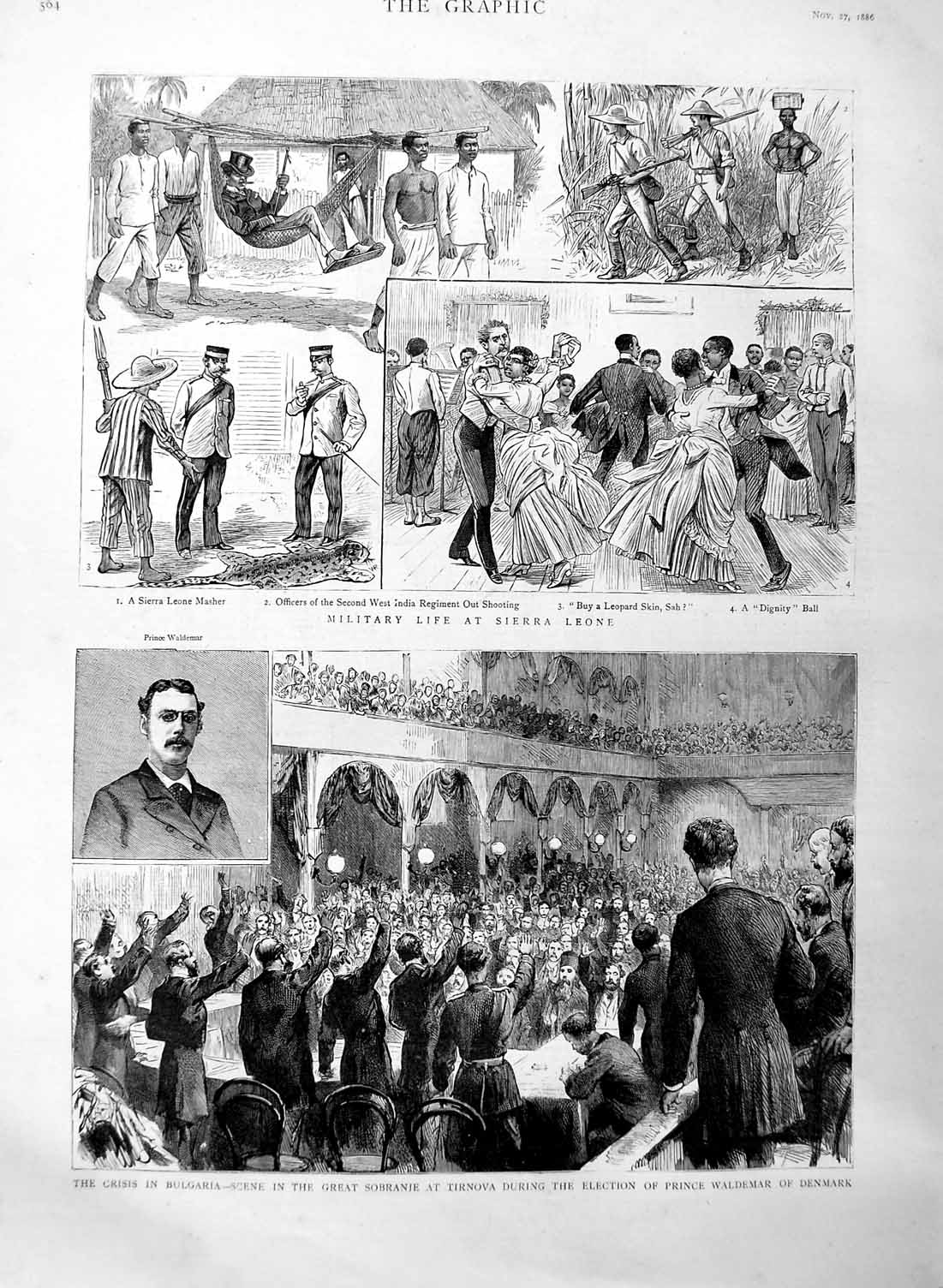Original Old Antique Print 1886 Siers Sierra Leone Bulgaria Sobraine Victorian