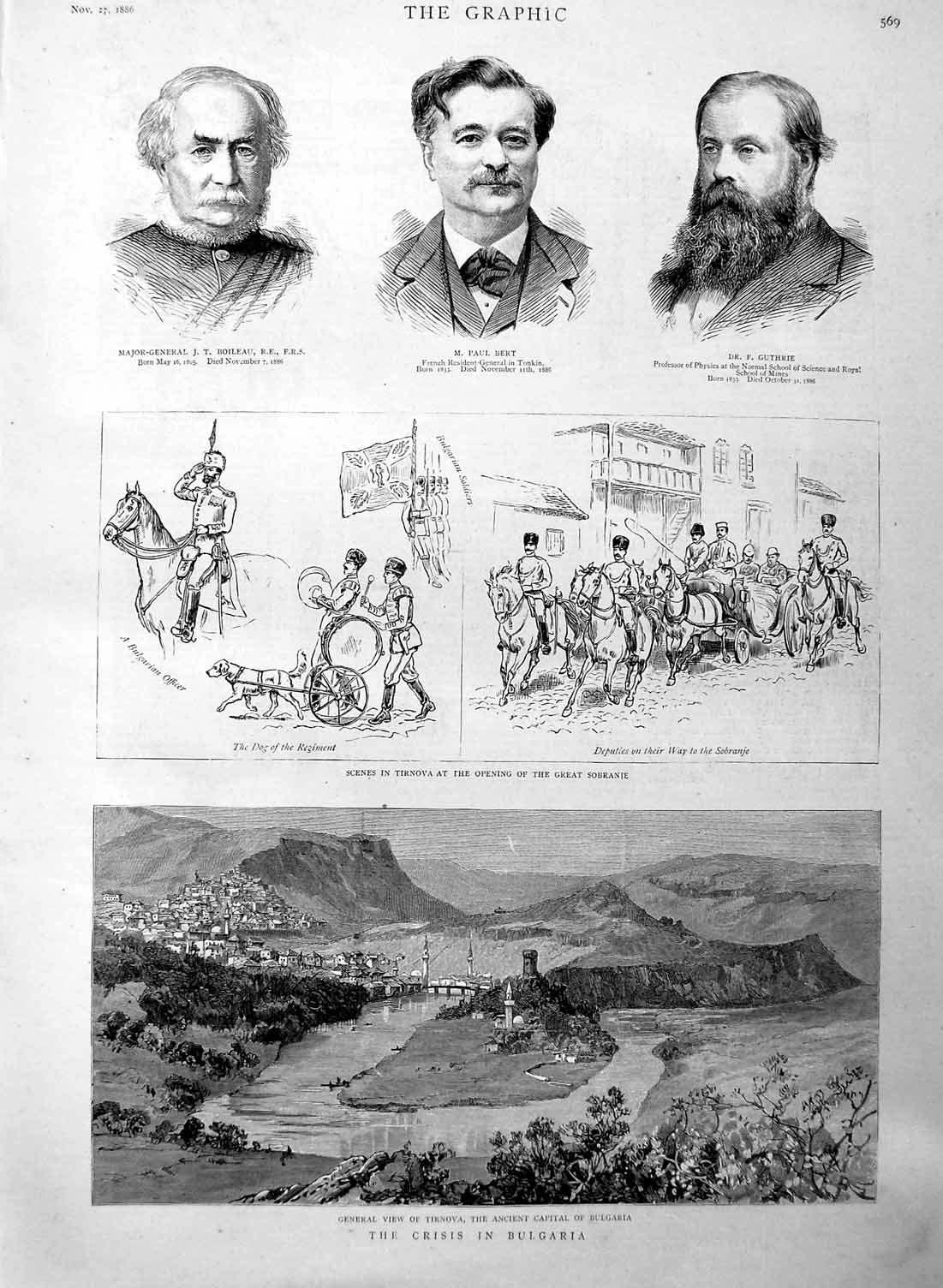 Original Old Antique Print 1886 Bulgaria Tirnova Sobranie Boileau Bert Guth 19th