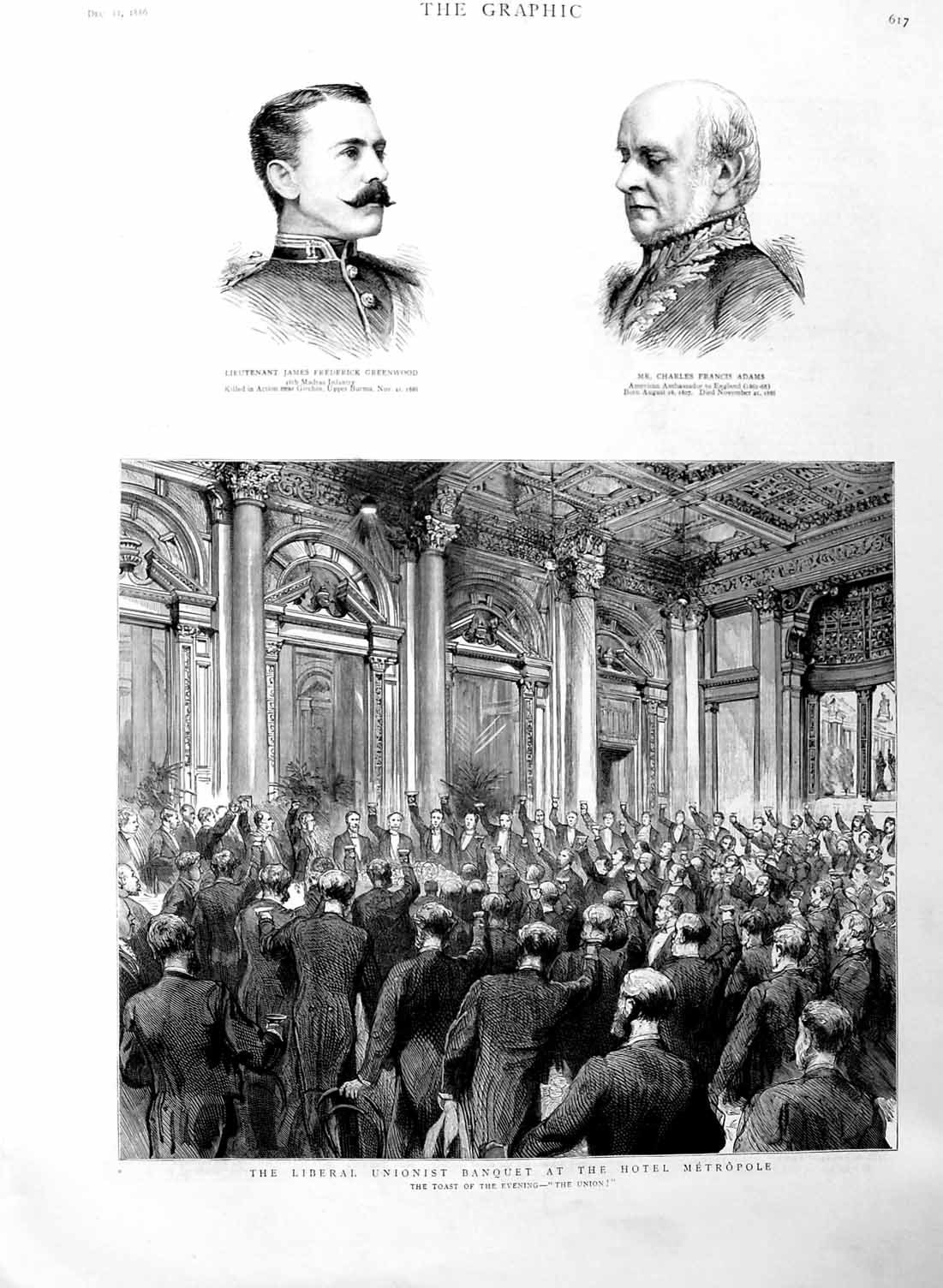 Original Old Antique Print 1886 Greenwood Adams Hotel Metropole Liberal U 19th