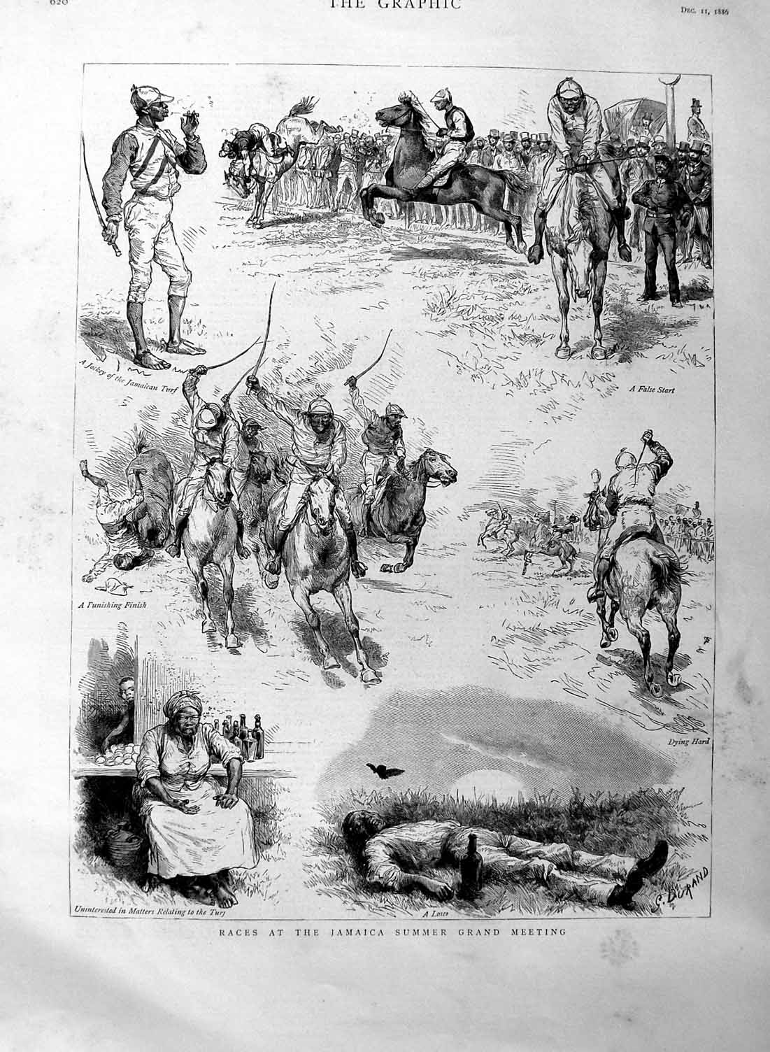 Original Old Antique Print 1886 Horse Races Jamaica Summer Grand Meetin 19th