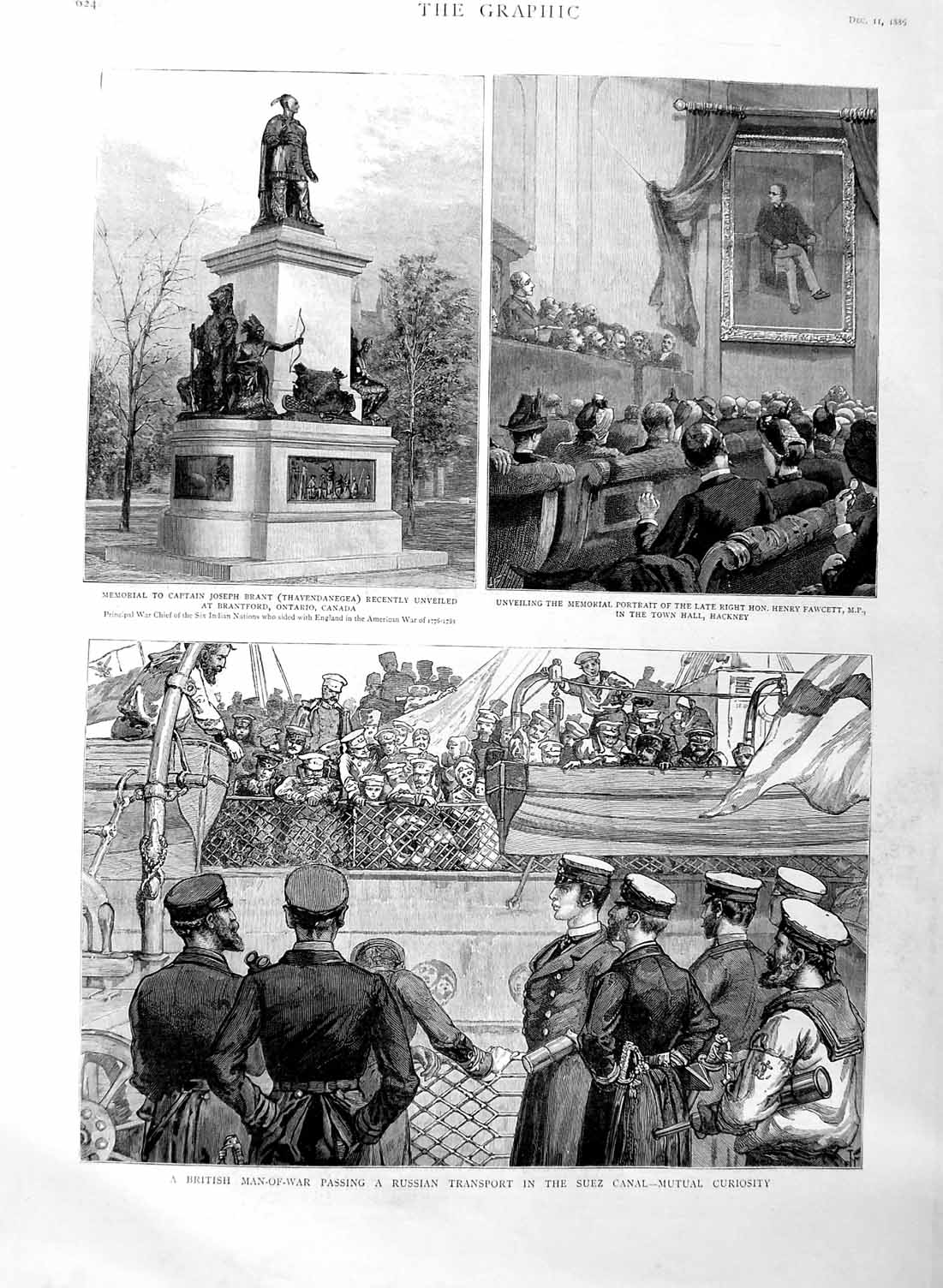 Old Antique Print 1886 British Man-Of-War Ship Suex Canal Brant Fawcett 19th
