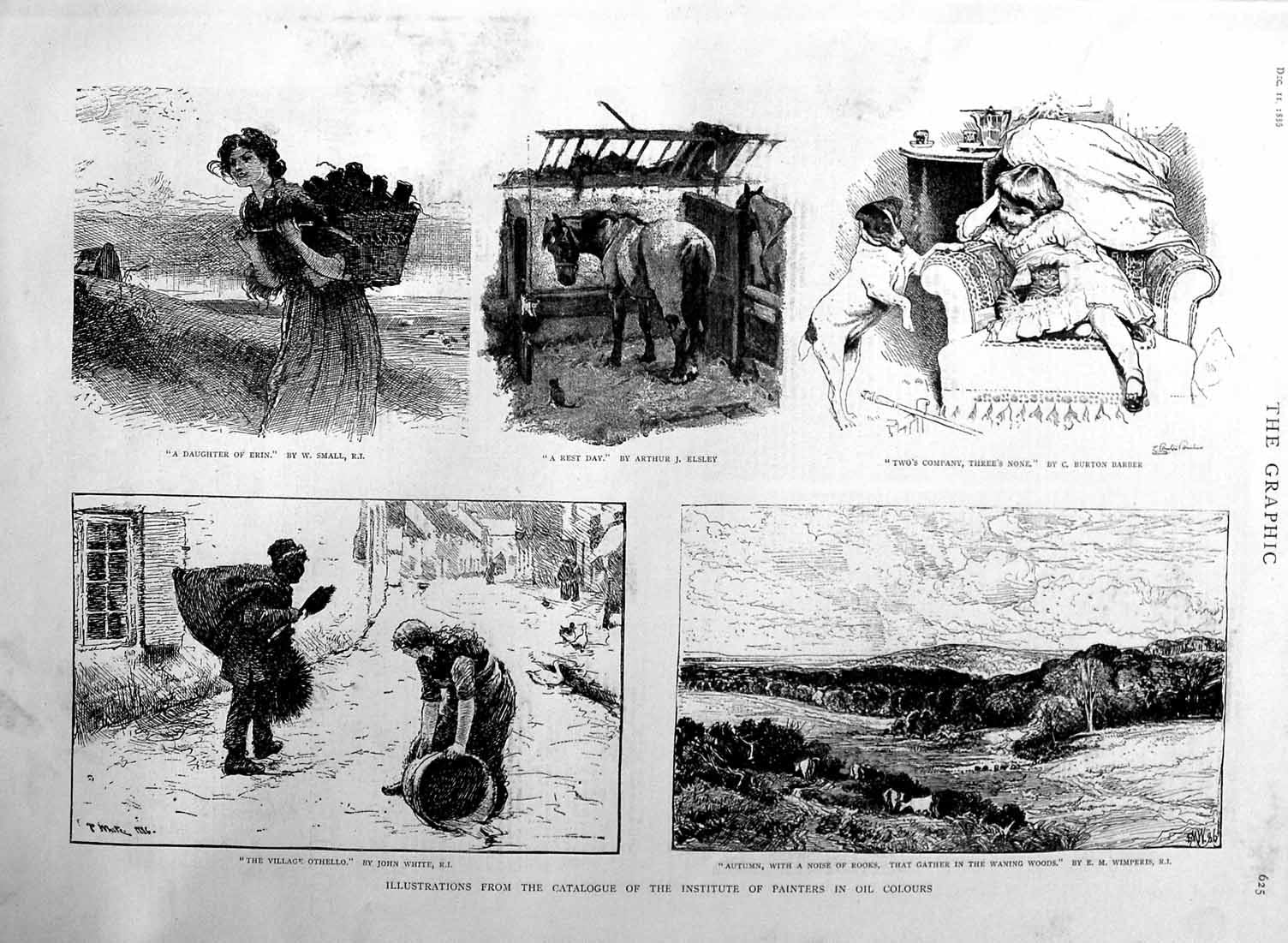 Old Antique Print 1886 Oil Colours Paintings Countryside Horse Dog Girl 19th